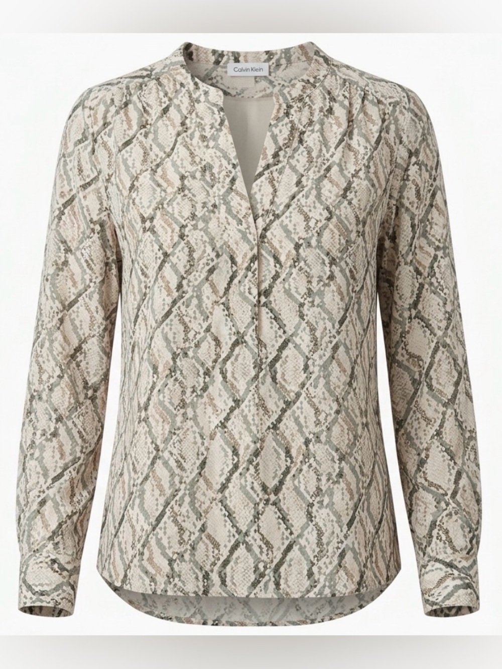 Calvin Klein Women's V-Neck Snakeskin Print Long Sleeve Blouse Size S